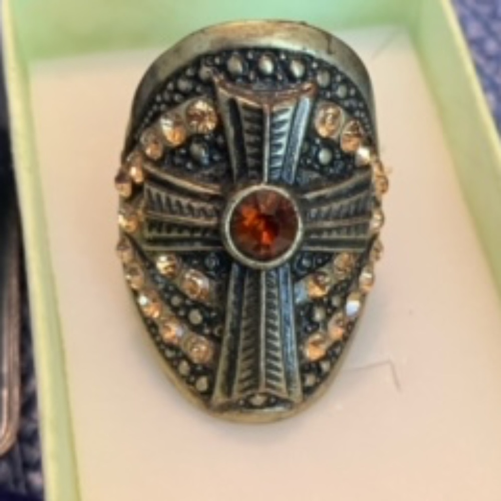 Gold Cross and Shield Ring
